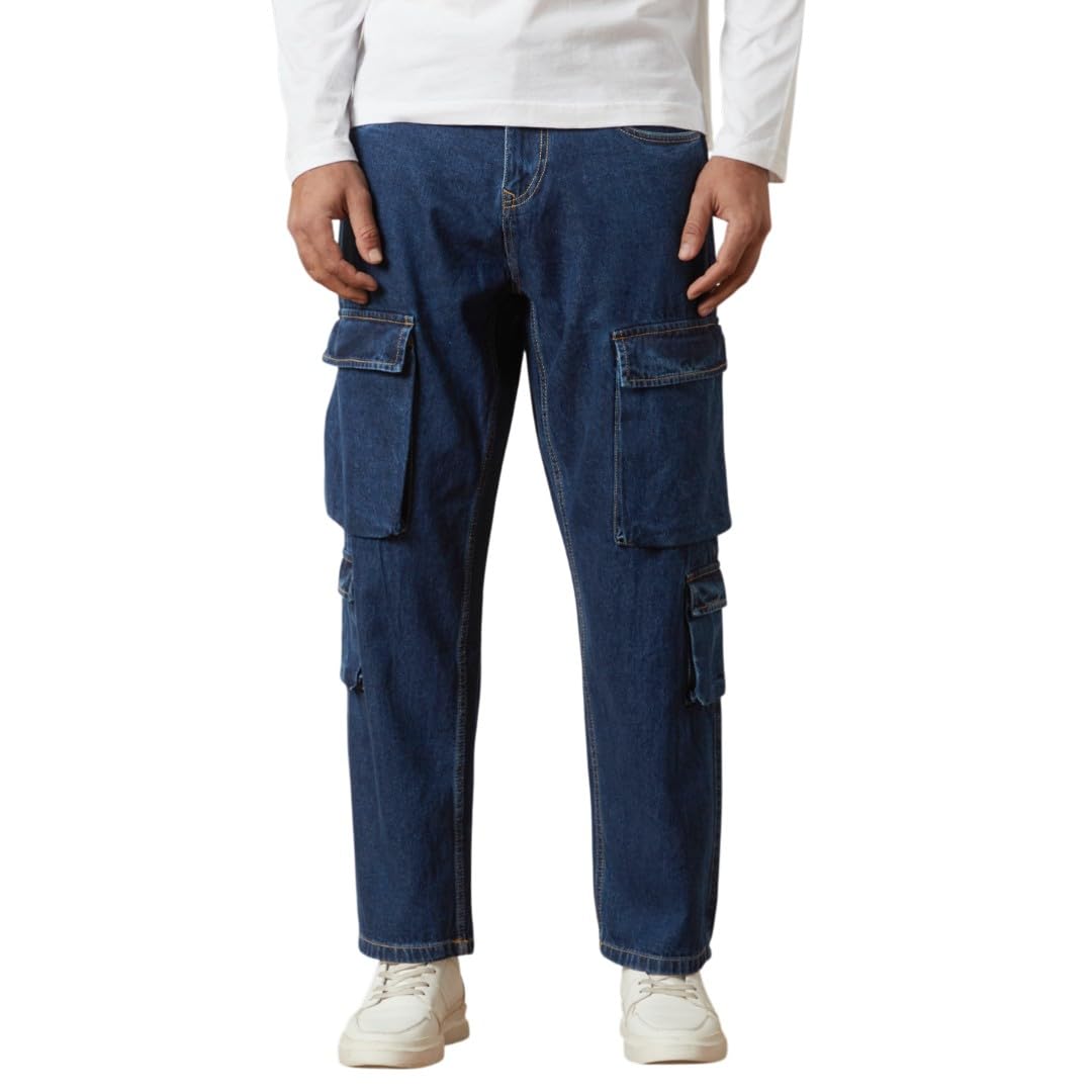wrogn Men's 100% Cotton Cargo Jeans | Solid | Loose Fit-picture-35