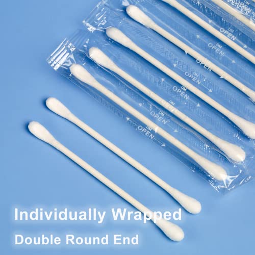Uniticber Cotton Swab Individually Wrapped, 200 Count Natural Cotton Buds, Double Tipped Cotton Tips for Ear, Beauty Care, Cleaning (White, Double Round End)