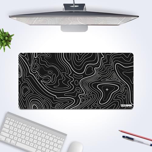 Image of Large Black Topographical Extended Mouse Pad (11x23) for Laptop Desktop PC and Gaming Desk Mat Rubber Base Desk Pad