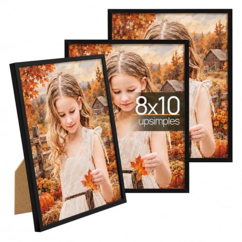 upsimples 8x10 Picture Frame Glass, Thin Border, Black Photo Frames, 3Pcs