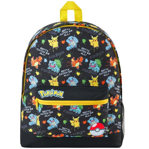 Mochila infantil Pokémon para meninos e meninas e adolescentes Pikachu Eevee Pokeball, Preto Aop, Tamanho Único