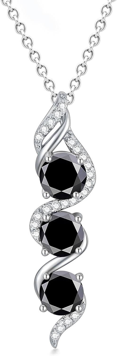 Round Cut 5 MM Birthstone Necklace 925 Sterling Silver Three Birthstone Pendant Necklace with 18+2 inch Chain for Anniversary Women Gifts (Gift Box)