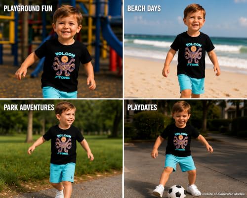 Image of Volcom Toddler Baby Boy Shorts Set - 2 Piece Short Sleeve Graphic Tees and Tech Stretch Shorts for Boys Infant Summer Clothes