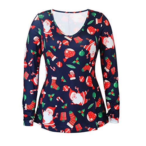 Blusa feminina de manga comprida com gola em V para festa de Natal e camisa casual elástica