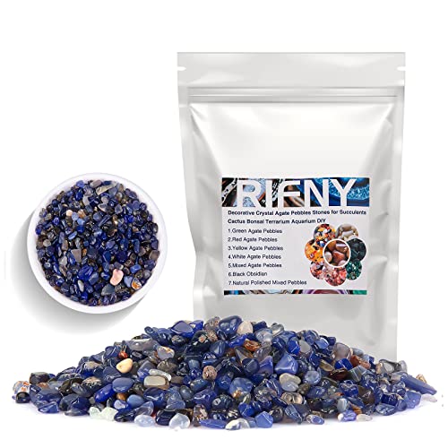 RIFNY Pierres décoratives, galets de rivière naturels écrasés pour aquarium, plantes grasses en pot, pot de fleurs, cactus, décoration de jardin, remplissage de vase, gravier (0,7 kg) (bleu)