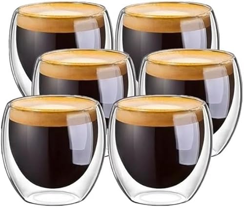 Generico Set di 6 Tazze da Caffè in Vetro Borosilicato