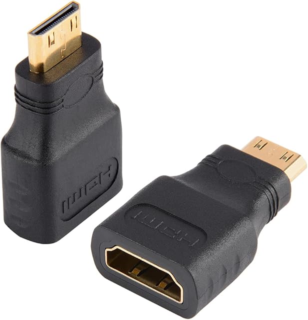 J&D Mini HDMI Adapter (2 Pack), Gold Plated HDMI Female to Mini HDMI Male Adapter Compatible with Digital Camera Camcorder Tablet Laptop