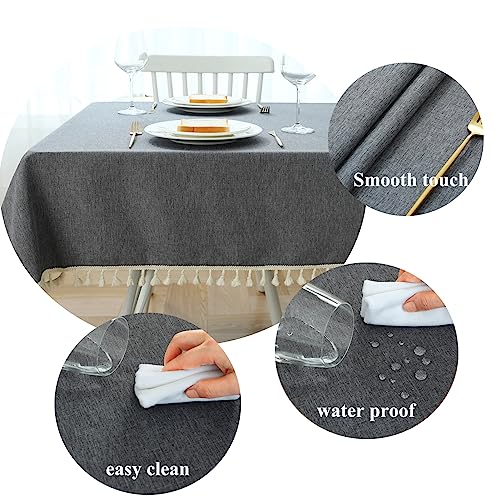 Zsasu Rectangle Tassel Tablecloth, Washable Waterproof Wrinkle Free Table Cloth, Solid Color Farmhouse Tablecloths For Dining Festival Outdoor Indoor Decoration (Oblong /52 X 70Inch/ Grey) #TOP2
