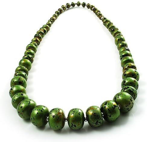 Avalaya Long Graduated Wooden Bead Colour Fusion Necklace (Green & Black) - 78cm Long