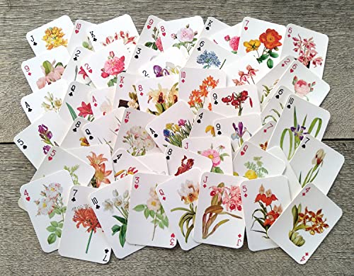 Beautiful Flowers Playing Cards (Poker Deck 54 Cards All Different) Vintage Flowers Botannical Illustration By Redoute Lillies Tuplip Orchid #TOP3