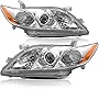 BRYGHT Headlight Assembly Fit for 2007-2009 Toyota Camry 4 Door Projector Passenger and Driver Side Chrome Housing & Amber Reflector