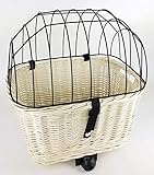 Tigana - Hundefahrradkorb für Gepäckträger aus Weide mit Gitter 44 x 34 cm Eckig Weiß (W-S) (mit Kissen)