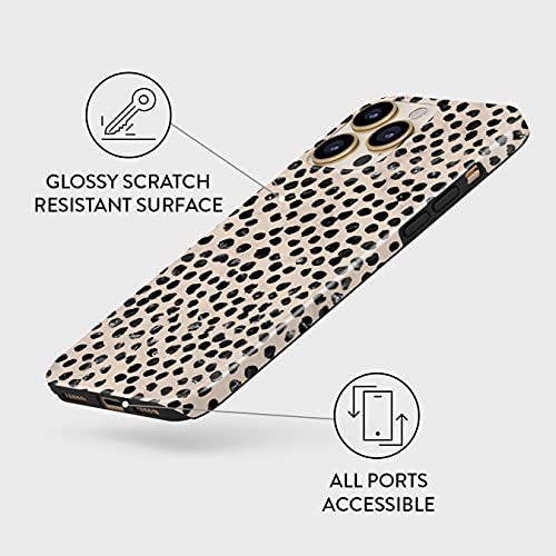 Burga Phone Case Compatible With Iphone 13 Pro Max - Hybrid 2-Layer Hard Shell + Silicone Protective Case -Black Polka Dots Pattern Nude Almond Latte - Scratch-Resistant Shockproof Cover #TOP3