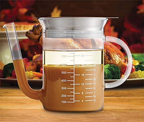 Image of HIC Kitchen Roasting Fat Separator Gravy Strainer, Borosilicate Glass, 32-Ounces, For Stress-Free Holiday Meal Prep and Serving