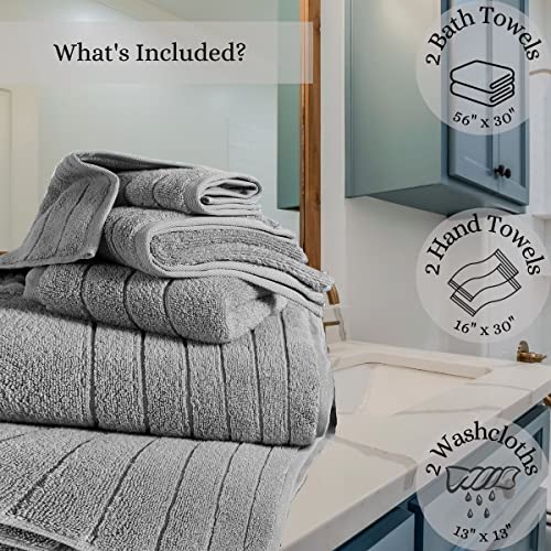 Image of Anne Klein 6-Piece Reverie Towel Set, 2 Bath Towels, 2 Hand Towels, 2 Wash Cloths, 100% Cotton, Light Grey