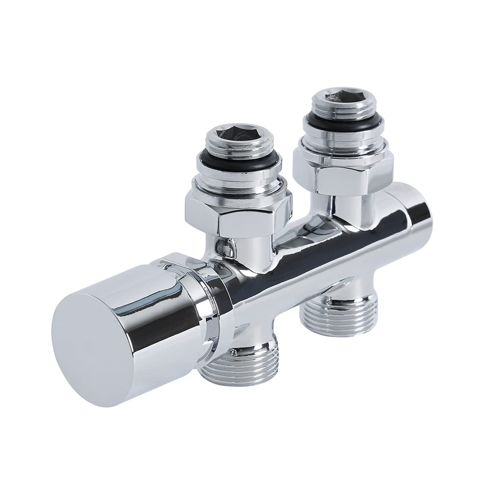 Milano Chrome Straight H Block Heated Towel Rail Radiator Valves 15mm Copper Adapters