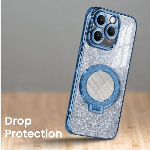 Image of Gradient Glitter Magnetic Ring Stand Case for realme 15T 5G- Shockproof, Stylish & Durable Soft TPU Slim Protective Cover with Removable Glitter Paper (Blue)