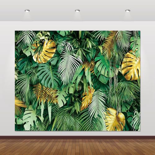 Green Tropical Palm Leaves Backdrop 10x8ft for Hawaiian Luau Aloha Party Decorations Banner Jungle Safari Plants Photography Background Newborn Baby Shower Birthday Party Decor Supplies