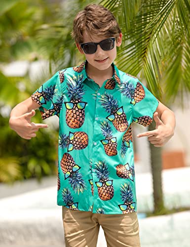 Boys Hawaiian Shirts Kids Short Sleeve Luna Blouses Classic 3D Graphic Green Pineapple Island Shirt Teens Button Up Hawaiian Beach Holiday T Shirt For Size 9 10 Years Children #TOP1