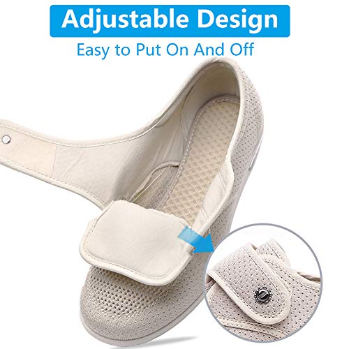 Orthoshoes Women's Diabetic Elderly Shoes Mesh Breathable Walking Sneakers Lightweight Adjustable Easy On And Off Strap Summer Slippers For Swollen Feet, Edema, Foot Pain, Bunions, Black, 9 #TOP3
