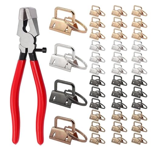40Pcs Key Fob Hardware Set 1 Inch Keys Fob Hardware with Keyrings + 8 Inch Key Fobs Pliers 4 Colors 25mm Keychain for Webbing Glass Craft Keys Lanyard Wristlet Making