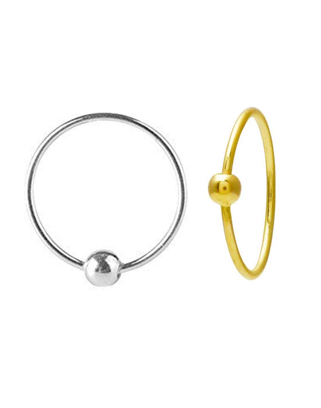 Abhooshan Combo of 92.5 Sterling Silver and Gold Plated Nose Ring with Ball for Women and Girls. Piercing jewellery for Septum Tragus Counch Helix (B07NC4G2N3) Amazon Price History, Amazon Price Tracker