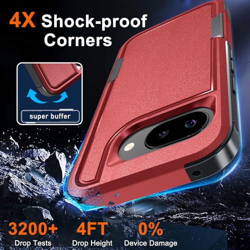 for Google Pixel 10a Case with Wrist Lanyard Strap+Tempered Glass Screen Protector+Camera Lens Cover,Full Body Heavy Duty Rugged Shockproof Protective Phone Cover,Red by RMOCR - Used condition - Image 3