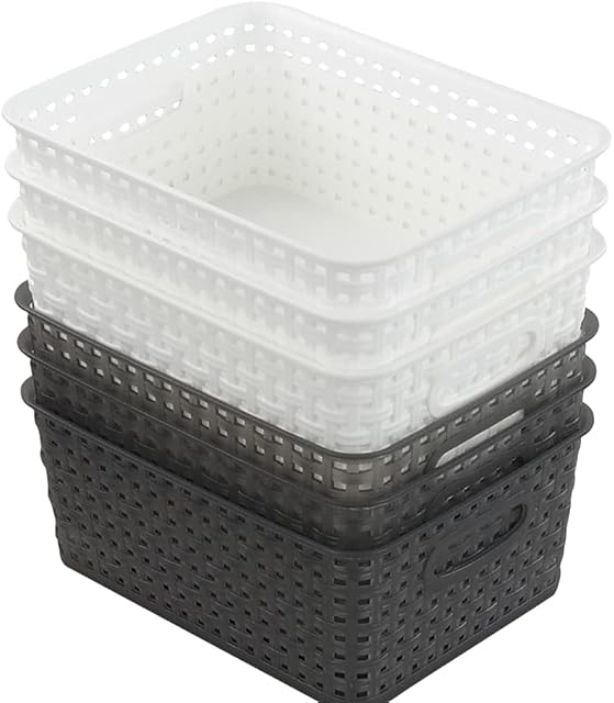 Qshape Plastic Storage Basket Set, Small Weave Storage Baskets, 6 Packs