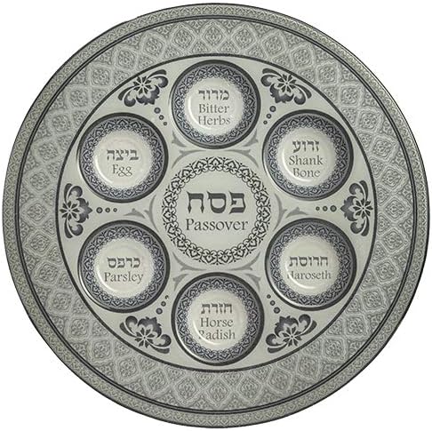 Elegant Painted Glass Large Passover Seder Plate 13" (Blue)