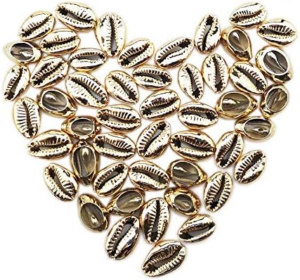 INSPIRELLE 50pcs Spiral Cowrie Shell Beads Cut Sea Shell Connectors Beach Seashells Cowrie Shell Charms DIY Jewelry Making Rasta Dreadlock Braid Decoration (Golden, Small)