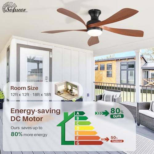 Sofucor Smart 52'' Low Profile Ceiling Fan with Lights and Remote, Flush Mount Ceiling Fan Work with APP/Alexa/Google for Farmhouse Bedroom Living Room Patio, Dimmable LED Quiet Reversible DC Motor by Sofucor - Image 8