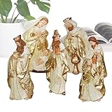Weqizuerqi Weihnachtskrippen-Set, 5-teilig, Figuren der Heiligen Familie aus Kunstharz, religiöse Figuren, für Weihnachtsfeiern, Haus, Kirche, Tisch, Schreibtisch, Kamin