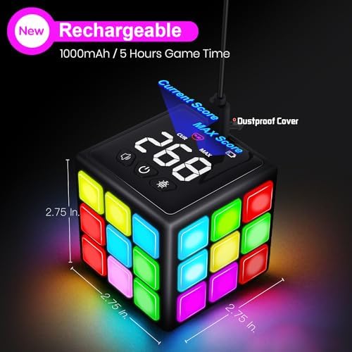 Rechargeable Handheld Cube with Games - 15 Fun Brain & Memory Games with Score Screen for Kids Teens - Christmas Easter Birthday Gifts for Boys Girls Ages 6-12+ Years Old (Black) — view 6