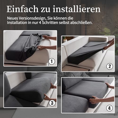 OHSIO Stretch Sofa Sitzkissenbezug - Rutschfester Sofa Überzug, Waschbarer Sofabezug, Universeller Couch Überzug, Strapazierfähig & pflegeleicht(Dunkelgrau, 1x Sitzbezug L)