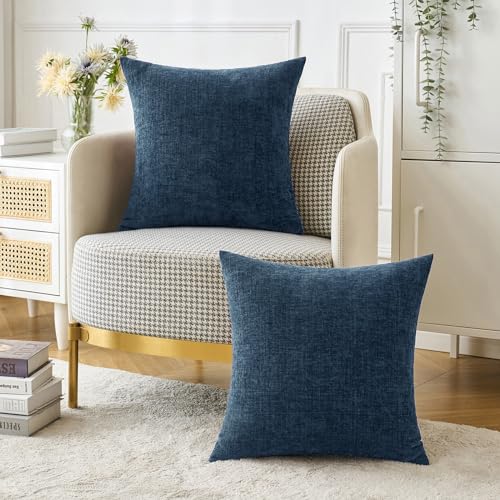 Image of MIULEE Pack of 2 Blue Throw Pillow Covers 18x18 Inch Soft Chenille Pillow Covers for Sofa Living Room Couch Solid Dyed Cases