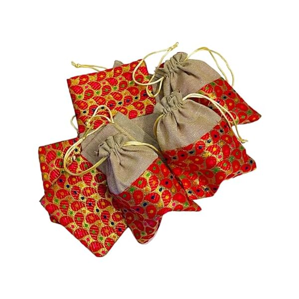 Kriwin Pack of 25 pcs Small Size Brocade & Jute Potli Gift Bags (18 X 12 cm) - Image 8