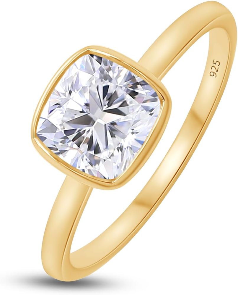 Solitaire Engagement Ring for Women Multi Shape Lab Created Moissanite Bezel Set Wedding Band Promise Ring in 14K Gold Over 925 Sterling Silver Jewelry