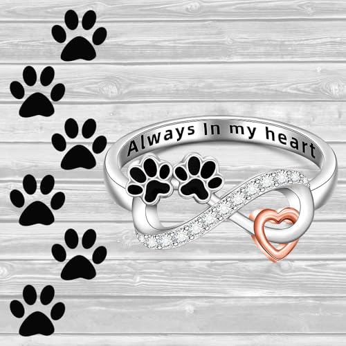 Paw Print Ring for Women Heart Infinity Claw Cat Dog Paw Puppy Jewelry by Iringnier - Used condition - Image 3