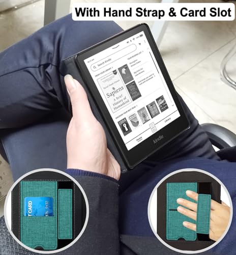 TOKILO Hülle für eReader 6.8 11. Generation, 2021 Release, Premium PU Ledertasche mit Auto Wake/Sleep Handschlaufe Faltbarer Stand Kartensteckplatz, inkompatibel mit Samsung 6.8 eReader, Grün Blau