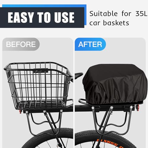 35 L Regenschutz Fahrradkorb, Regenhülle für Fahrradtasche und Gepäckträger, wasserdichte Schwarz Regenüberzug Fahrradkorb, Elastisches Design, Nahtlose Konstruktion