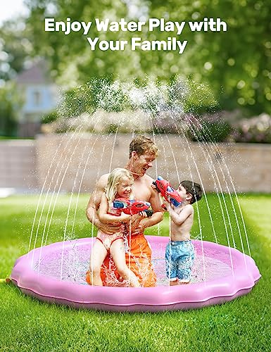 Qpau Splash Pad For Kids, 67" Non-Slip Splash Pad For Backyard & Outdoor, Outdoor Water Play Mat, Summer Water Play Sprinklers Toys And Backyard Wading Pool, Gifts For Toddlers Girls Boys Pink #TOP1
