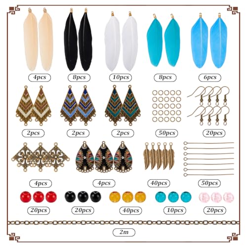 SUNNYCLUE 1 Box 8 works feathers Earring Kit featherss Charms Colorful feathers Charms Tibet Style Chandelier Charms Bohemian Charms for Jewellery Making Kits Women Adults DIY Dangle Earrings Supplies - Image 2