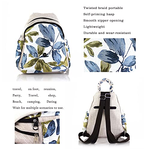 Image of Womens Boho Cotton Hemp Cloth Backpack Boho Vintage Embroidered Casual Purse Handbags Messenger Bag Green Leaf