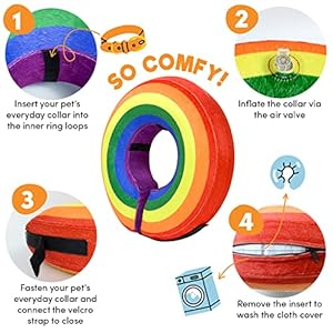 BENCMATE Protective Inflatable Collar for Dogs and Cats – Soft Pet Recovery Collar Does Not Block Vision E-Collar (Small, Rainbow)