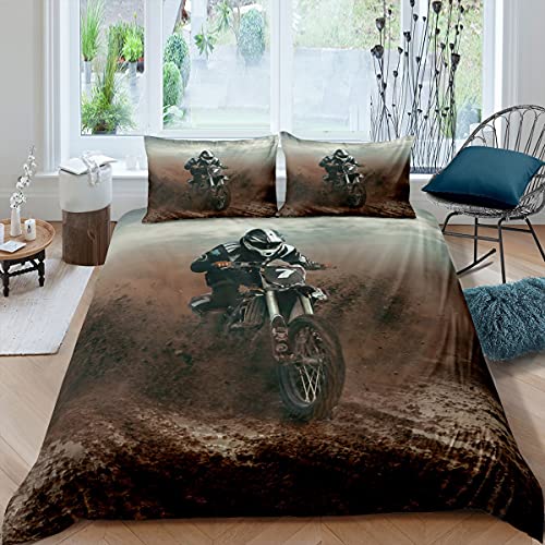 Juego de funda de edredón para motociclistas, juego de ropa de cama deportiva extrema, para niños, niñas, motocicleta, montaña, ropa de cama y lino, 2 piezas de cama individual