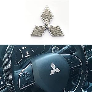 MAXMILO Car Interior Bling Accessories for Mitsubishi Lancer Evolution Outlander ASX Eclipse Cross Pajero Sport Steering Wheel Sign Logo 3D Rhinestone Decals Cover