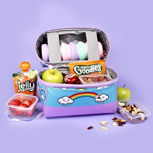 FRINGOO Boys Girls Lunch Bag Thermal Insulated Retro Food Carrier School Lunch Box for Kids Nursery Lunchie Picnic (Rainbow World)