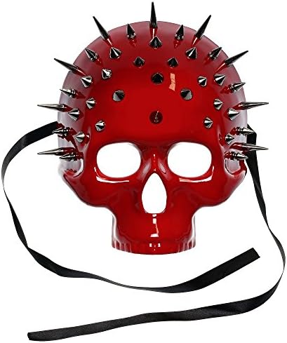 Steampunk Spikes Skull Venetian Masquerade Half Face Mask - Glossy Red