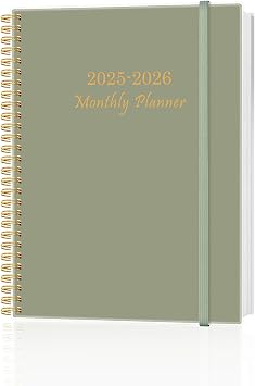 Monthly Planner 2026 Monthly Calendar from January 2026 to December 2026, 12 Month Planner with Spiral Binding, Inner Pocket, Elastic Closure, 5.8" x 8.5", Green