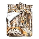 bettwäsche his her cat  Hiser Bettwäsche-Set 3 Teilig - 3D Tier Tiger Bedrucktes Bettwäsche Set - Mikrofaser Bettbezug und Kissenbezug - Erwachsene Kinder Bettwäsche-Set (Herbsttiger,135x200cm)